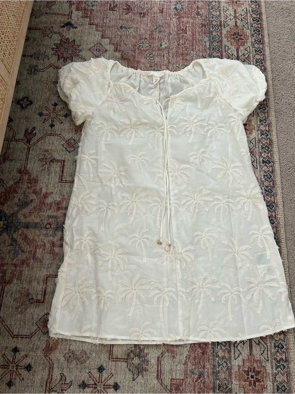 H&M White Embroidered Palm-Print Cotton Dress